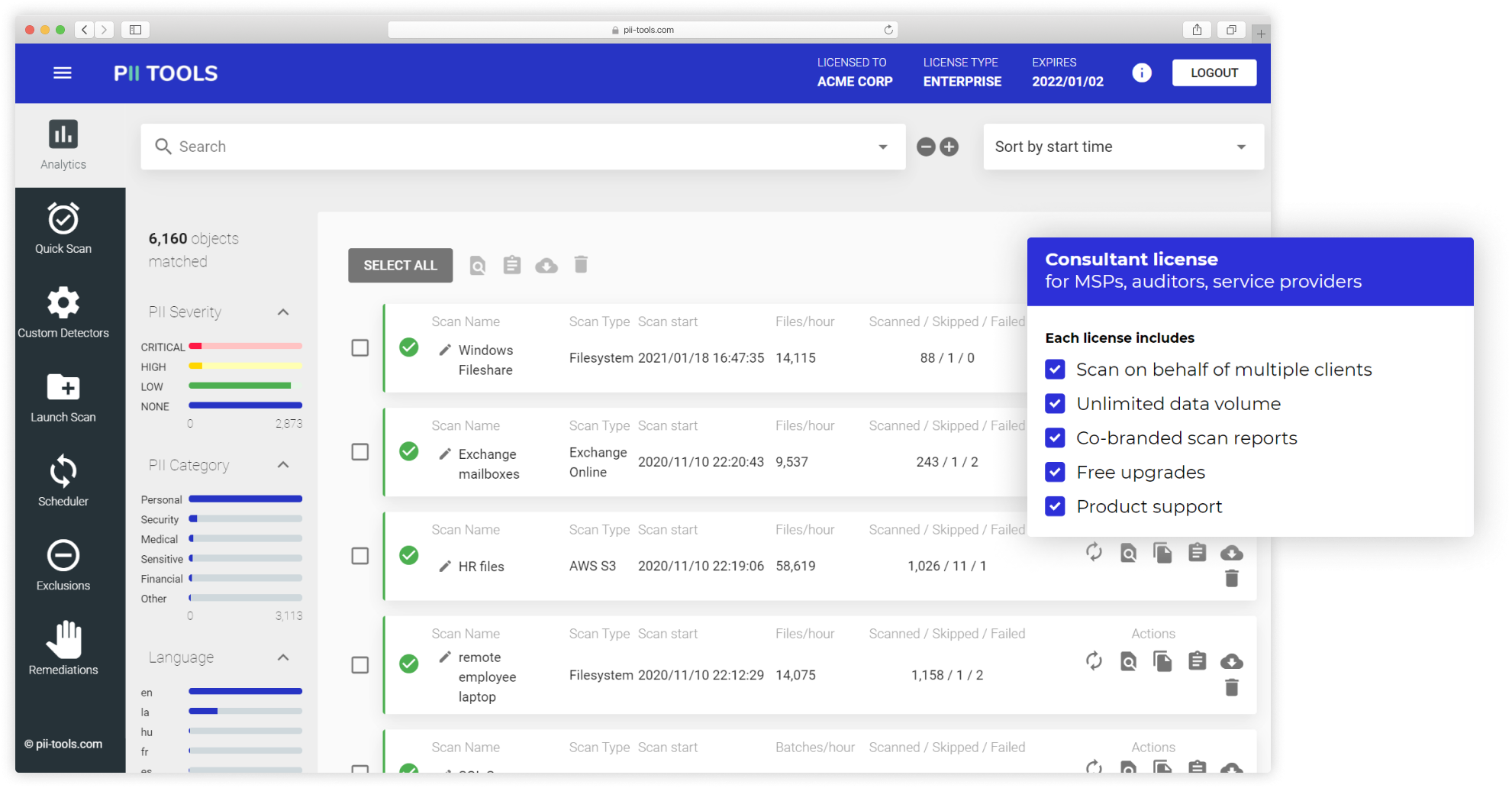 A screenshot showing the client assessment feature in PII Tools