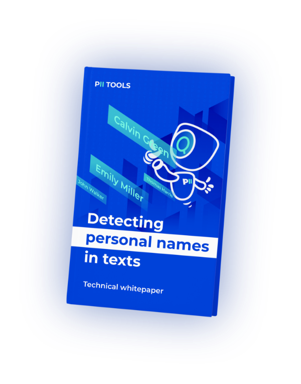 A cover image for the technical whitepaper detecting person names in text by PII Tools 2