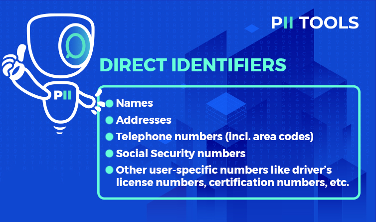 An illustrative picture for direct identifiers PII Tools