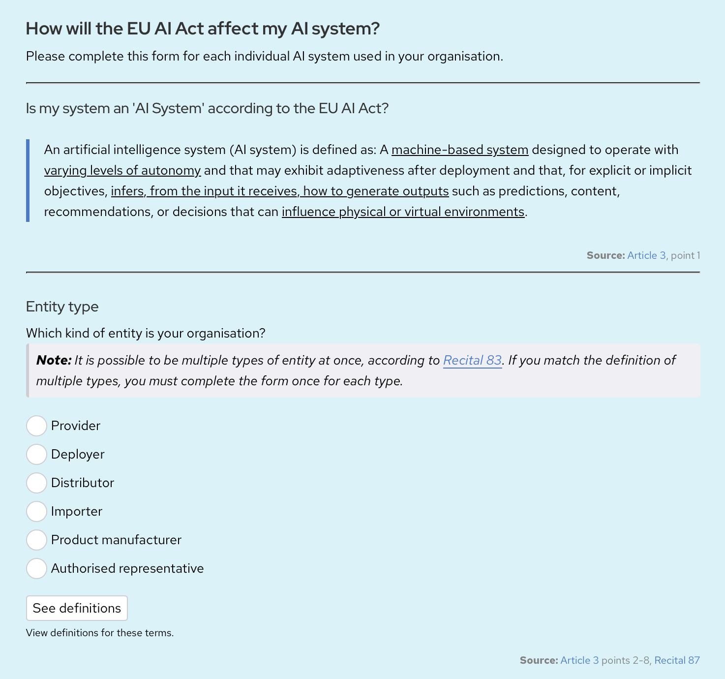 EU AI Act Compliance Checker Form by PII Tools